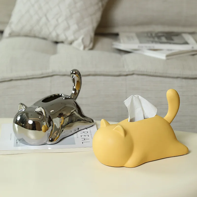 Cute Creative Cat Ceramic Tissue Box Decoration Household Tissue Box Living Room Coffee Table Desktop Tissue Box Decoration