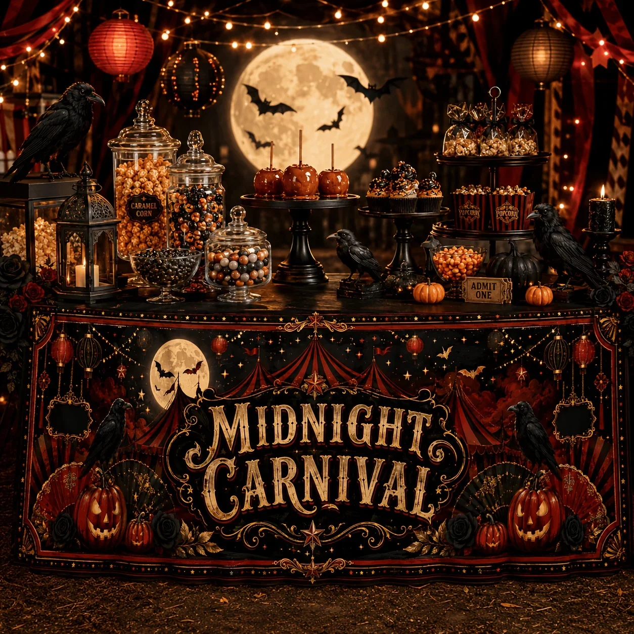 1 piece Retro Midnight Carnival Halloween Table Dress - Suitable for formal Gothic costume parties and adult banquetsxzj