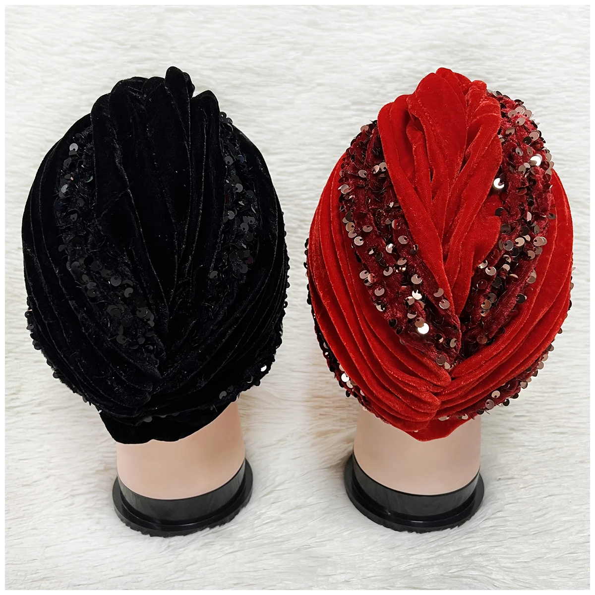 Wholesale 6/12 Elegant Sequined Turban Hat Women Cap Beaded For India Hat Scarfs Head Wrap Headband Girl Hair Accessories Lady