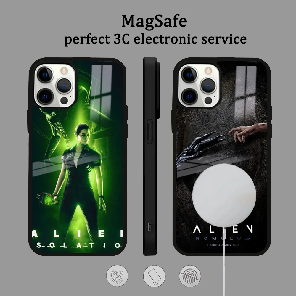 Movie A-Alien Romulus Phone Case For IPhone 16 15 14 13 12 11 Pro Max Plus Mini Magsafe Mirror Wireless Magnetic Cover