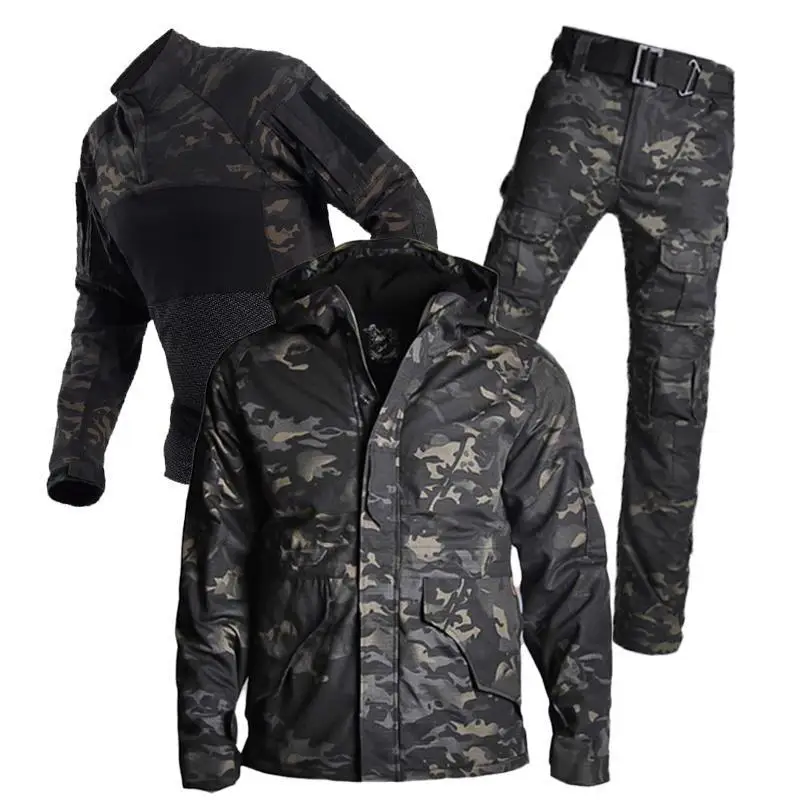 G8 Tactical Cargo Sets Mens Camouflage Hooded Fleece Jackets+Shirts+Pants Military Suits Outdoor Waterproof Hunting Clothes Male