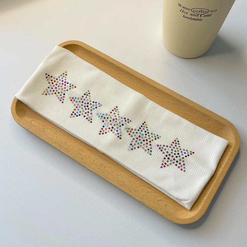 

Casual Pure Color Rhinestone Star Headband Soft Sweat Absorbing Elastic Headband Face Wash Headwear Sports Hairband Yoga