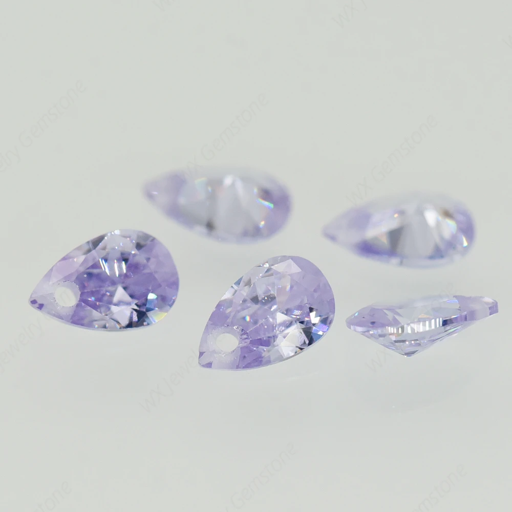 Brilliant Single Hole AAAAA Pear Cut Lavender Loose Cubic Zirconia cz Stone For Jewelry Making 4x6~15x20mm