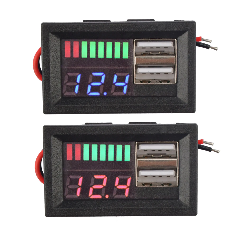 USB 5V 2A Car Voltmeter Voltage Meter Panel 12V 4S Lithium Battery Capacity Indicator Power Tester Li-ion Lead Acid LED Display