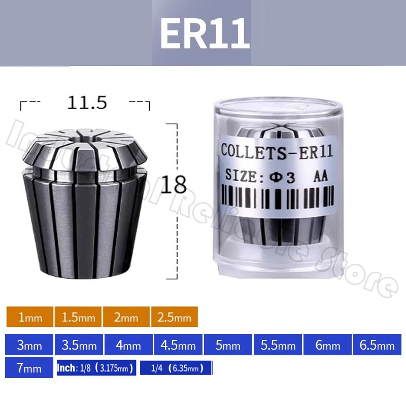 High Quality ER11 Spring Collet 1mm 1.5mm 2mm 2.5mm 3mm 3.5mm 4mm 4.5mm 5mm 5.5mm 6mm 6.5mm 7mm Accuracy 0.008 For CNC Clamping