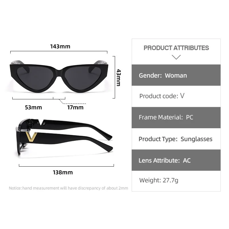 Luxury Glamour Women Brand Sunglasses Fashion V Designer Glasses Cat Eye Stylish Runway Ladies Eyewear UV400