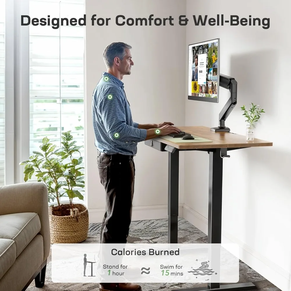 مكتب قائم كهربائي مع درج، ارتفاع قابل للتعديل، خطافات تخزين، إدارة الكابلات للمكتب المنزلي #5