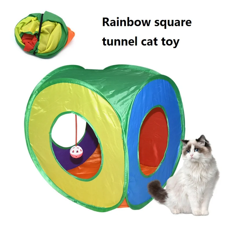 Cat toy cat tunnel foldable drill through cat channel rainbow cat tent bell ball cat fun toy