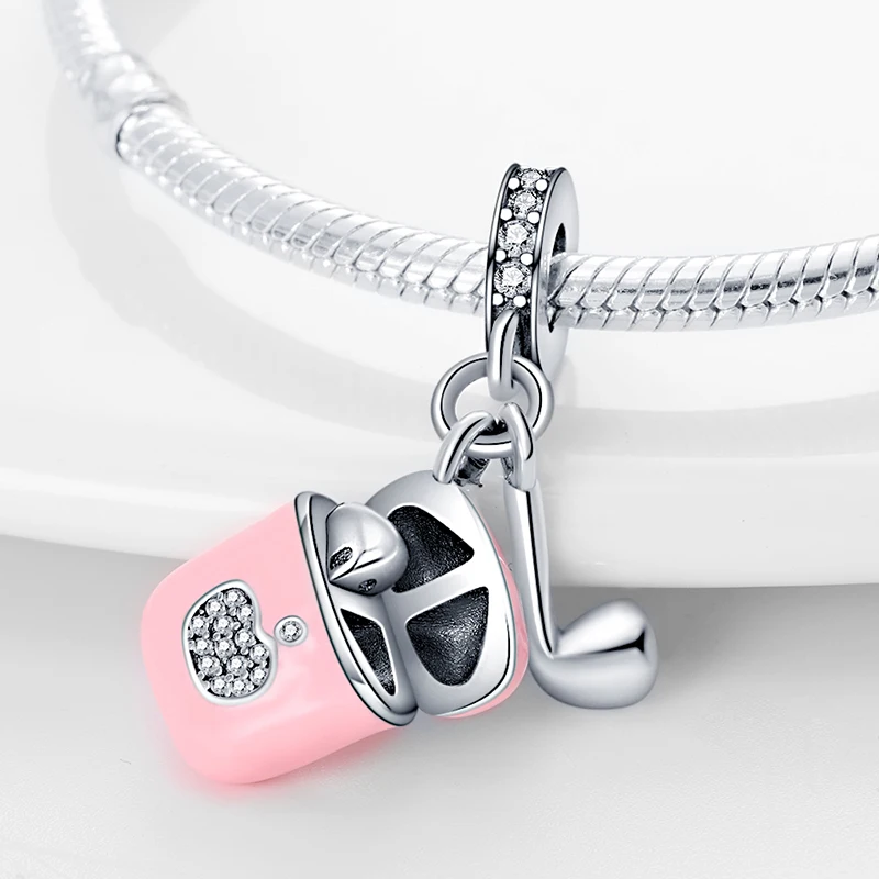 Fit Original 925 Sterling Silver Charms Beads Game Console Headphones Pink Charms for Women Fine DIY Birthday Jewelry Gifts