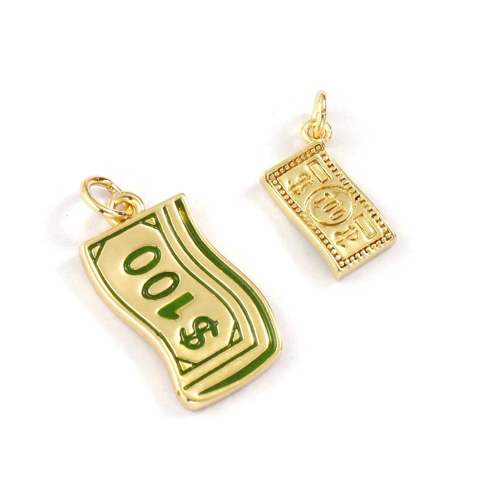2PCs Rich Limited US Dollar Charms For Jewelry Making 18K Real Gold Plated Money Style Brass Pendant Necklace DIY Findings