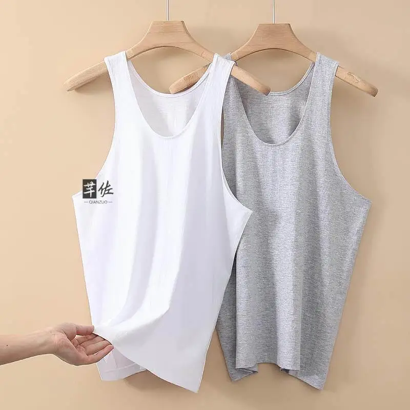 Cotton T-Shirt for Middle-Aged And Elderly Men Summer Thin Loose Grandpa Style Barriers Cross White Vest Pure Cotton Material