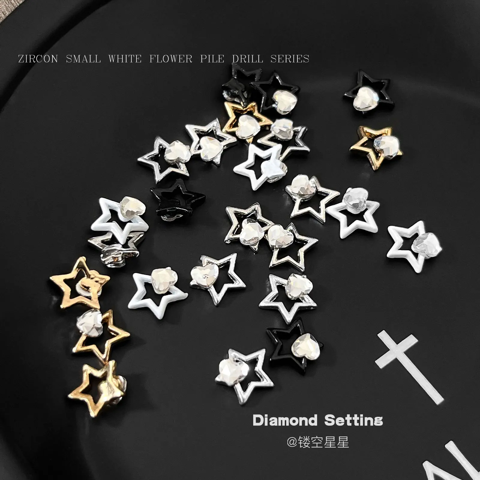 Multi Colored Zircon Metal Pentagram Nail Charms Luxury Rhinestone Alloy Star Nail Pendant Nail Art Decoration Manicure Supplies