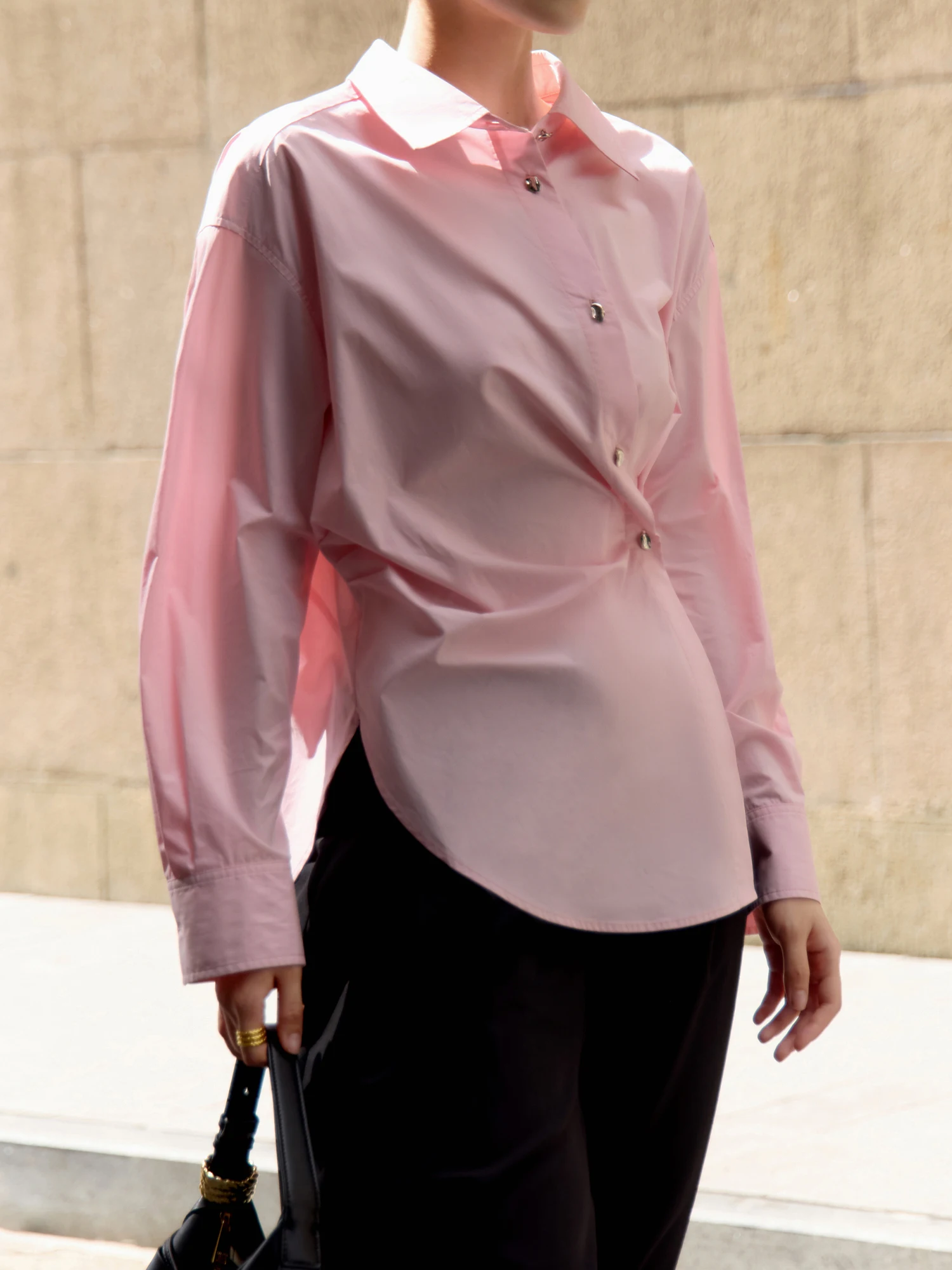 DUSHU Women Shirts Blue Long Sleeve Blouse Top 100% Cotton Shirt For Female 2024 Autumn Commuter Pink Tops 24DS83273