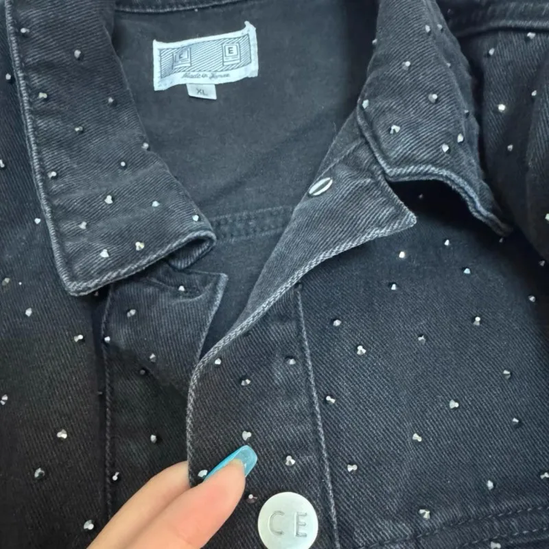 Starry Sky Diamond Black Retro CAVEMPT Jacket Double Pocket Lapel Cardigan Hiphop Street Men Women Coat with Shoulder Pads