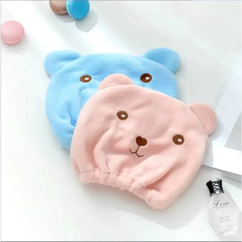 1/3 Pcs Cartoon Bear Thick Coral Velvet Dry Hair Cap Ultra fine Fiber Super Absorbent Quick Drying Bag Headscarf