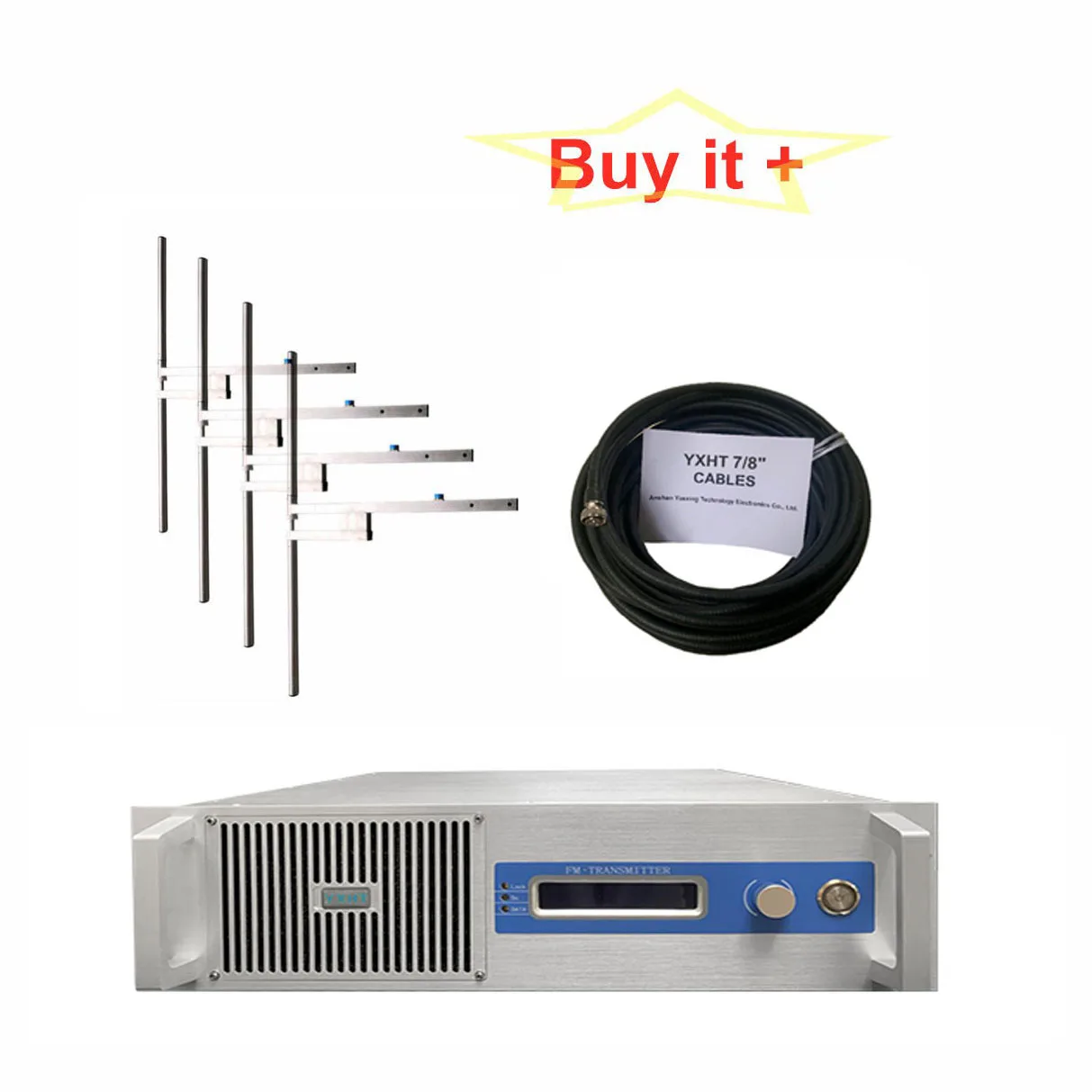 

3KW 3U FM Transmitter + 4-Bay Antenna + 50 Meters 7/8" Cable with Connectors 3 Radio Broadcast Equipments Free Shipping