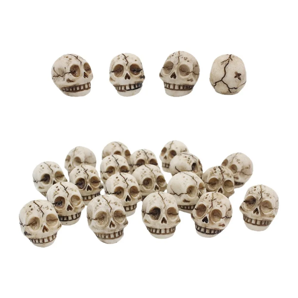 20PCS Resin Halloween Skull Figurine Lightweight White Ghost Decorative Statue Fairy Garden Micro Landscape Mini Skull Figurine