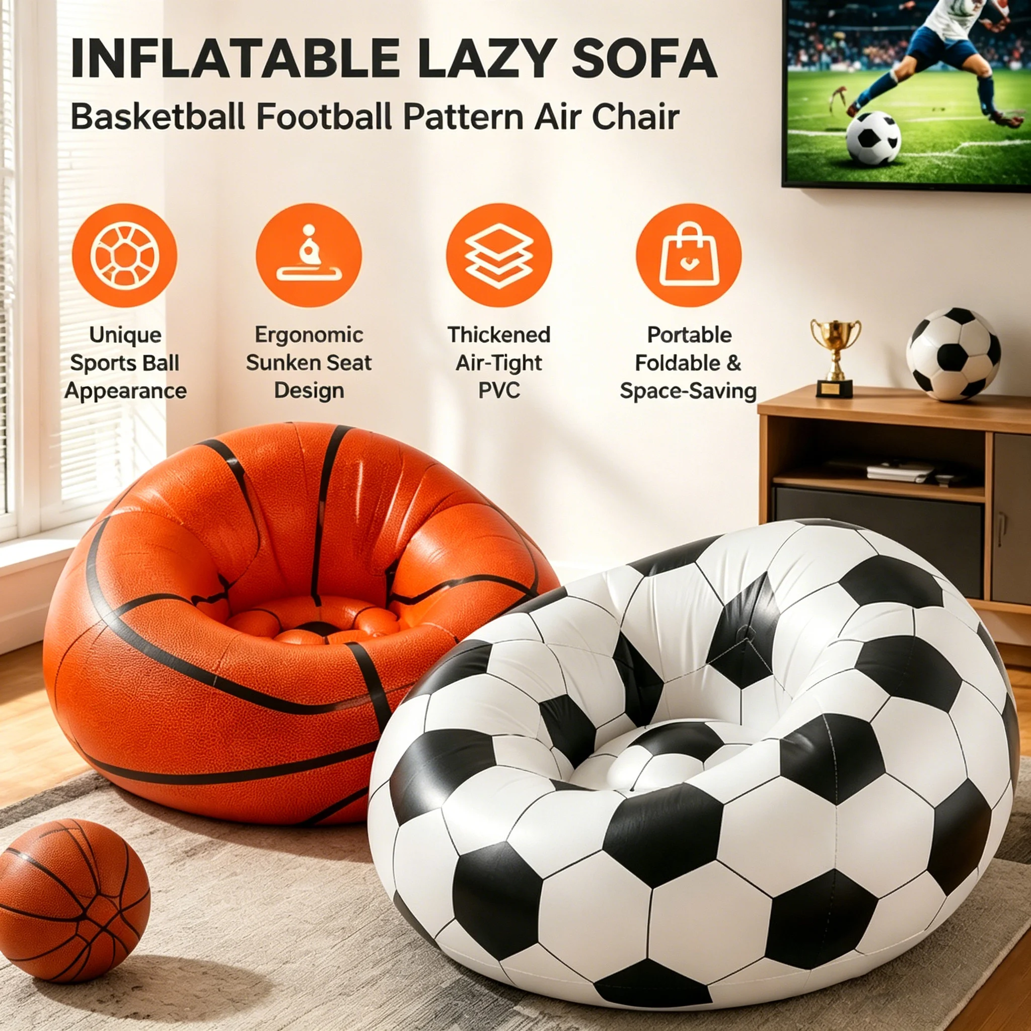 Outdoor Furniture Lounge Chair - Şişme Kanepe Basketbol Futbol Desenli Hava