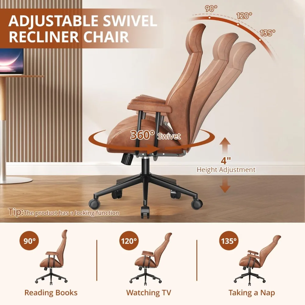 كرسي مكتب مريح عالي الظهر 330 رطل - كرسي مكتب دوار مستلق مع ارتفاع قابل للتعديل، وسائد سميكة للمراحة