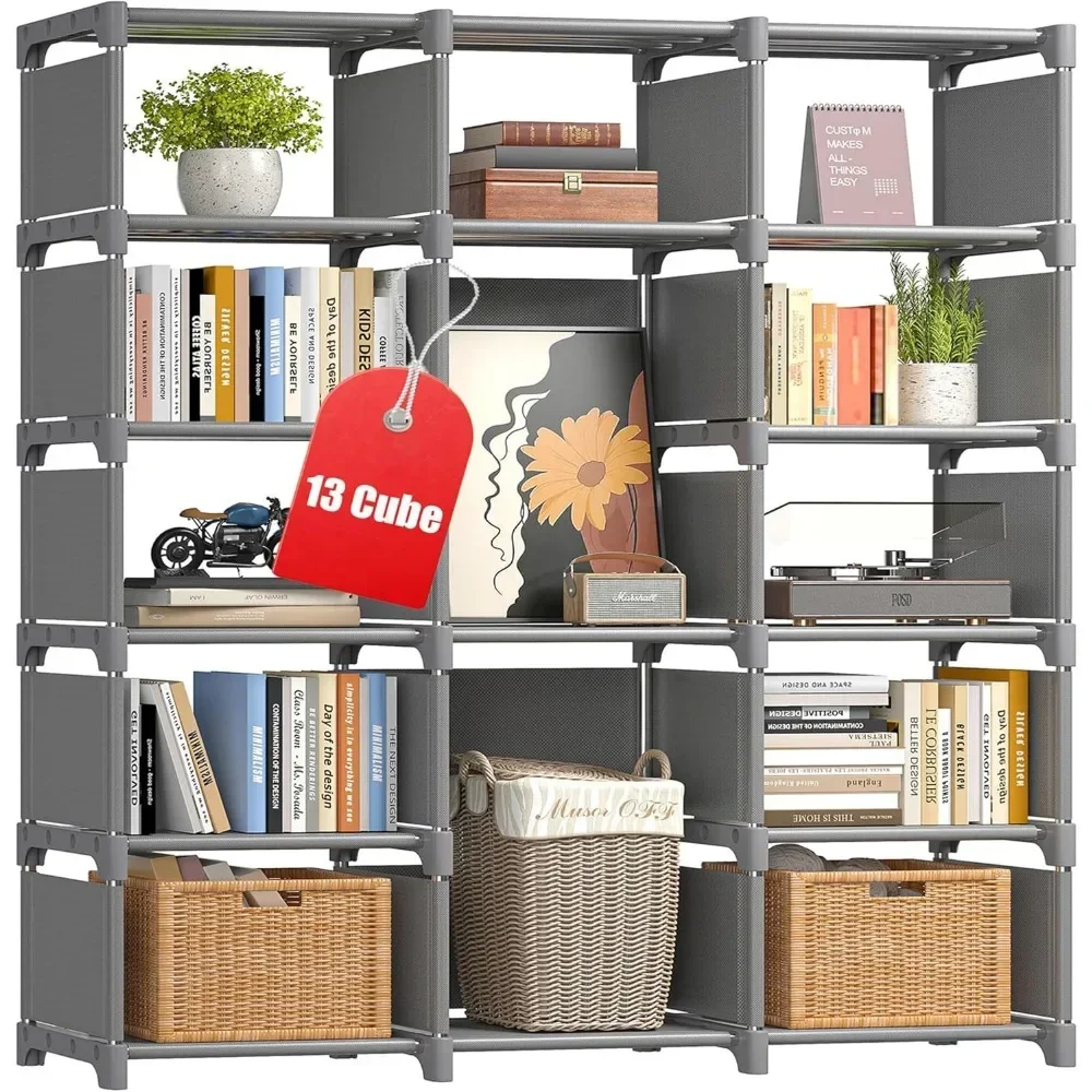 Grey Book Shelves for Bedroom Office Living Room Closet Bookcase Storage Shelf 13 Bookshelves Tall Bookshelf DIY Book Case Home