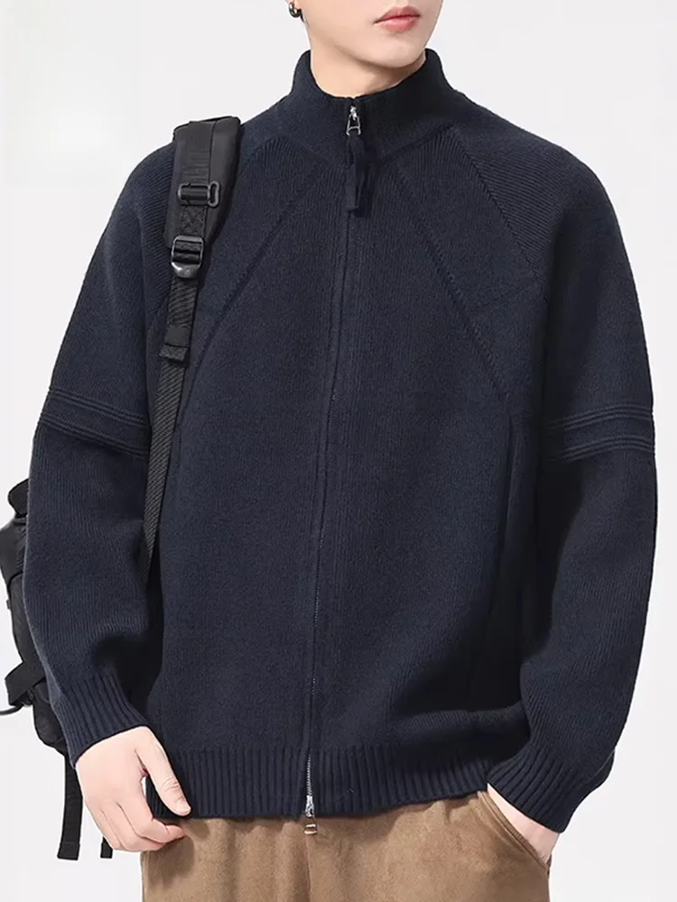 

Black Casual Knitted Cardigan Sweater for Men Simple Style Spring Autumn New Arrival Brand Polyester V-Neck Long Sleeve