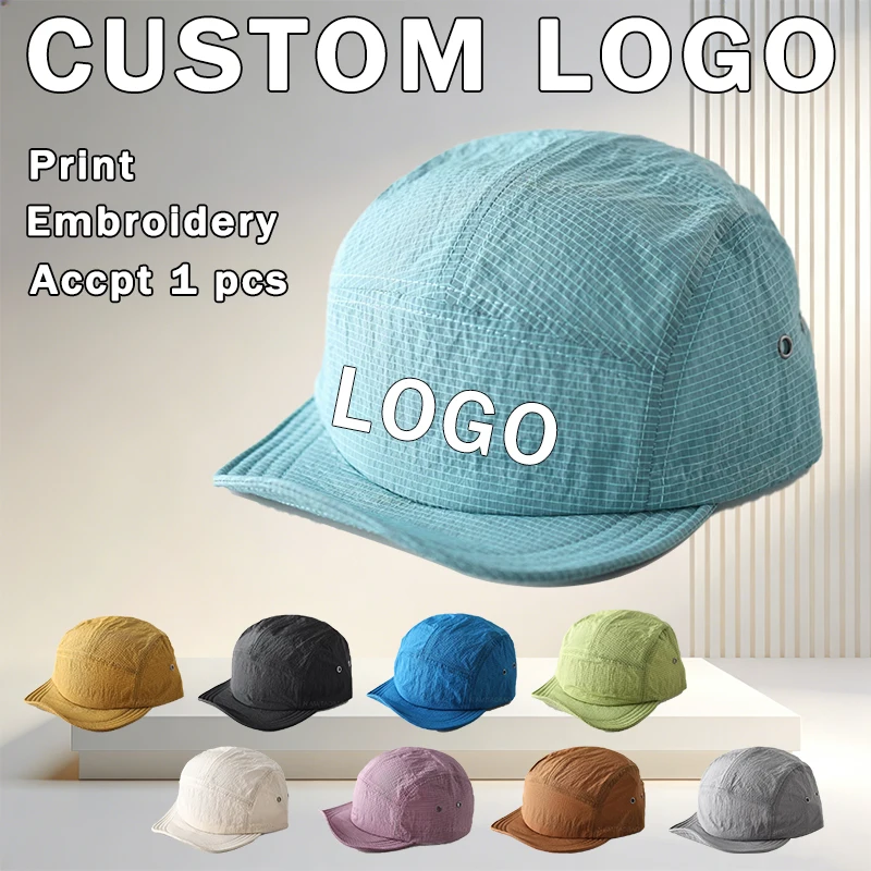 New Customizable Logo Soft Brim Quick-drying Baseball Caps Unisex Summer Outdoor Sun Protection Retro 5-panel Camping Hats