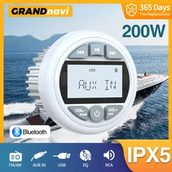 GRANDnavi White Marine Stereo Boat Radio Bluetooth IPX5 Waterproof FM AM Digital Media Audio Player For Yacht Gauge ATV UTV Cart