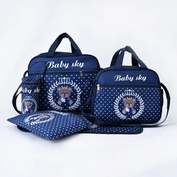 New Fashion Printed Little Bear Mommy Bag Five Piece Set Multi functional Large Capacity One Shoulder Diagonal Diaper Bag