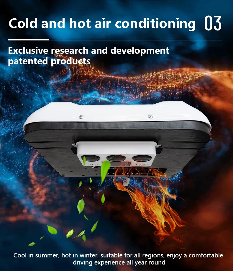مكيف هواء على السطح مكيف هواء 12 فولت لشاحنة RV قافلة جرار كابينة تعمل بالبطارية تيار مستمر 12 فولت 24 فولت Aircon #2