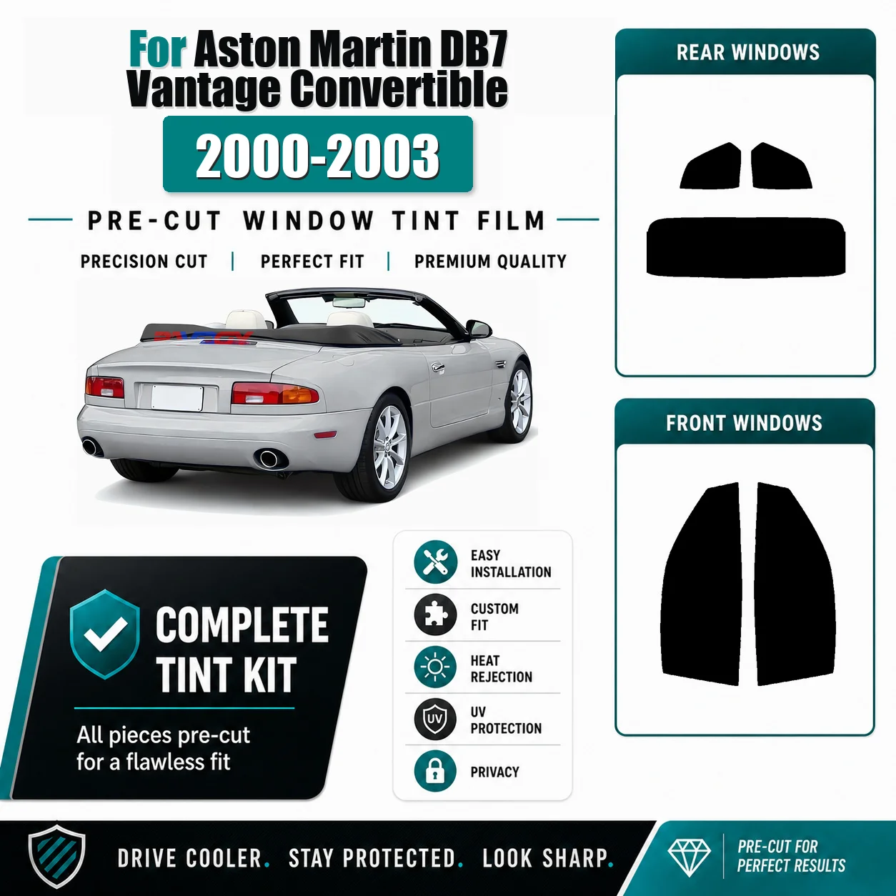 

Premium Precut Window Tint Kit For Aston Martin DB7 Vantage Convertible 2000-2003 Nano Ceramic Film