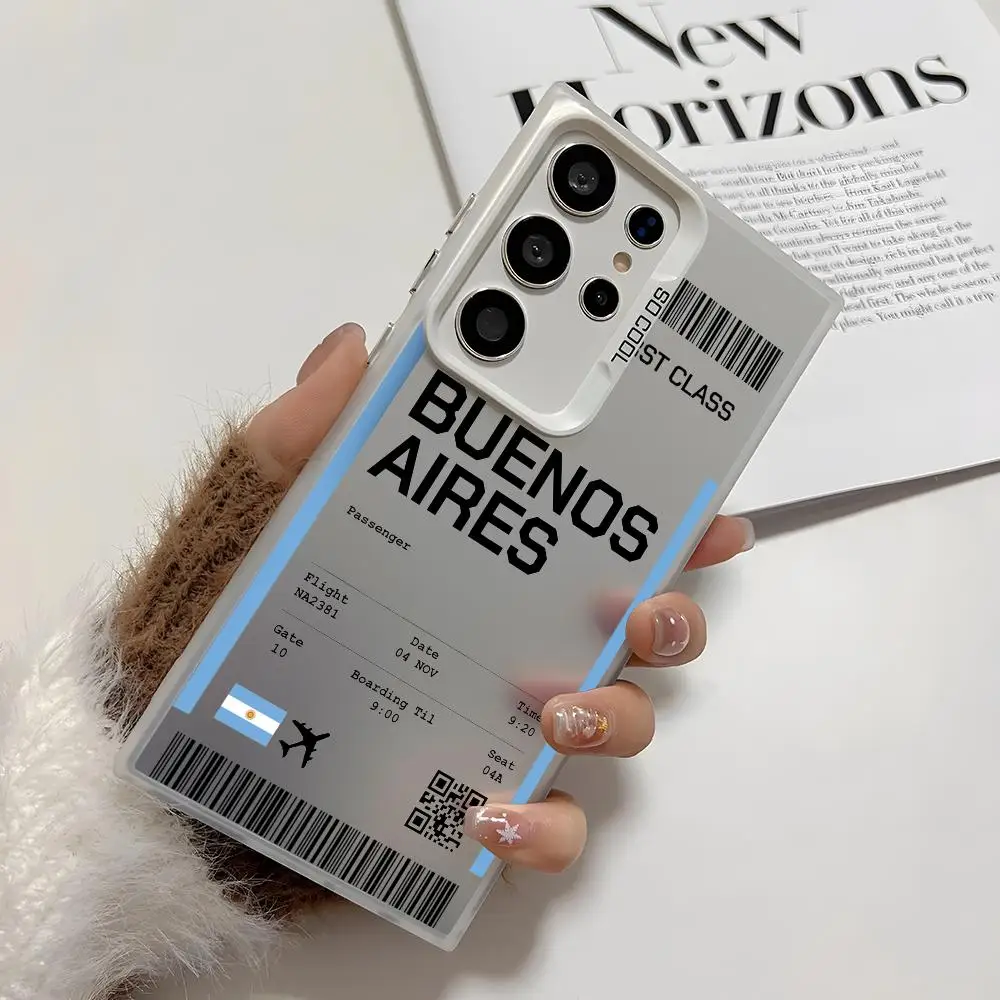 الأرجنتين طائرة تذكرة جراب هاتف لسامسونج غالاكسي S25 S24 S22 S23 الترا S21 S23 زائد 5G لامعة غطاء من البولي يوريثان للصدمات Funda