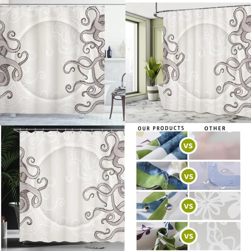 

Мистическая занавеска для душа Kraken с закручивающимися щупальцами в причудливом океанском рамом