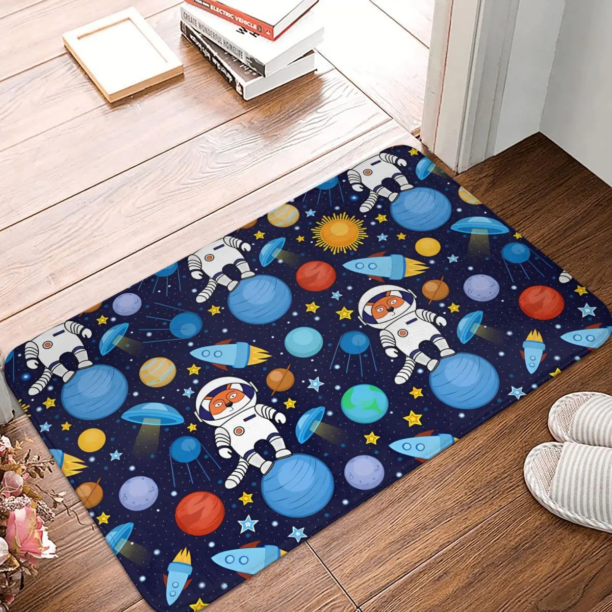 Cartoon Space With Fox Astronauts Rockets Doormat Anti-Slip Entrance Bath Kitchen Door Floor Mats Garden Carpet Rug