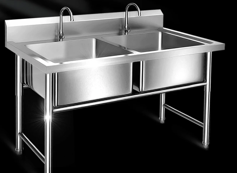 Commercial washing basin restaurant kitchen catering three-eye sink thickened stainless steel