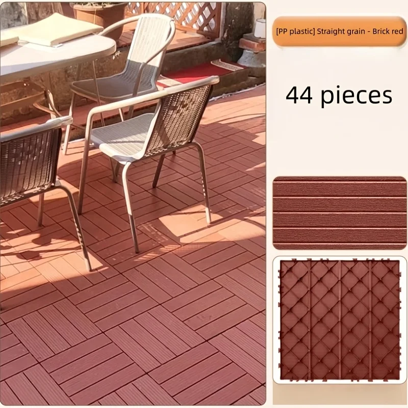 44Pcs Interlocking Anti-Slip Plastic Floor Tiles, Waterproof Reusable Snap Together Flooring Mats, Indoor Outdoor Use for Patio Garage Basement Balcony