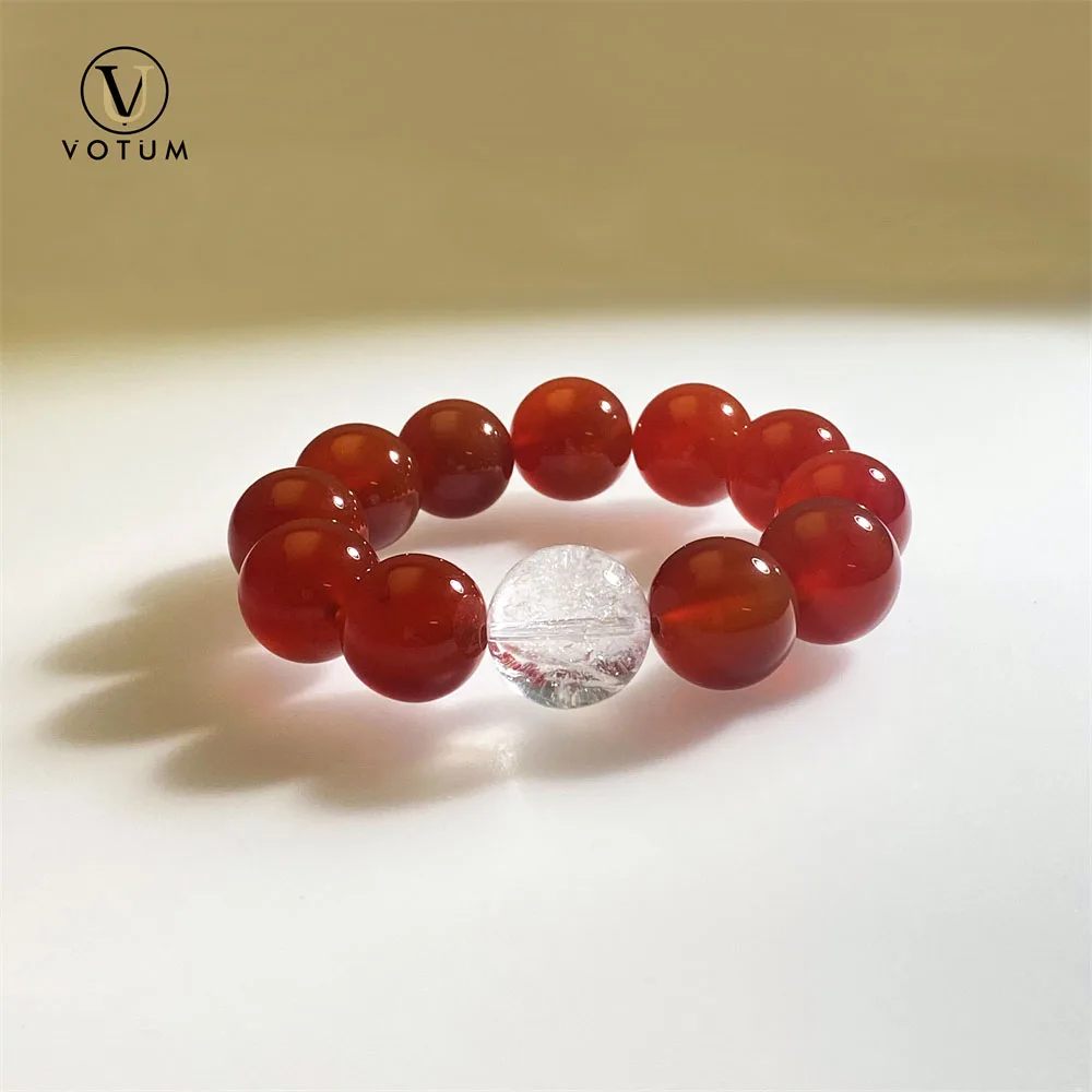 

Votum Natural Red Agate White Crystal Bracelet for Women Lady Girl Azeztulite Beaded Bracelets Custom Virgo Birthstone Jewelry