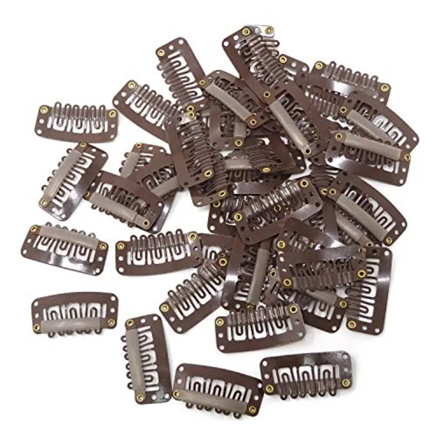 Hair extension application: U-shape snap clips, metal alloy, silver, 6-teeth design for secure hold, 50PCS, 3.3cm/1.3inch