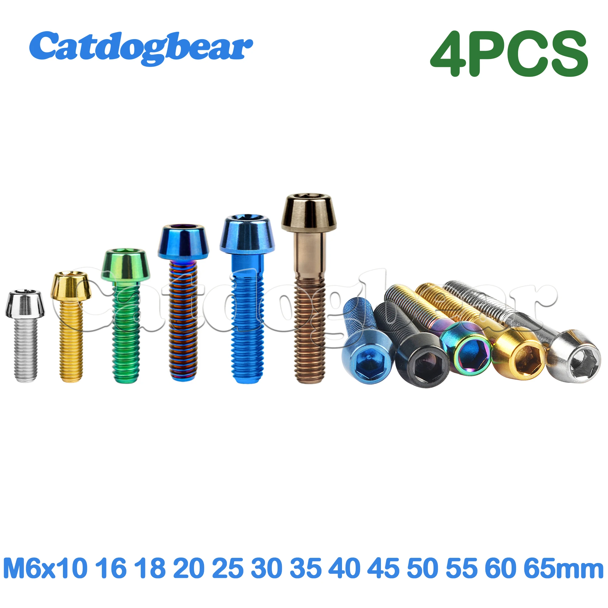 

Catdogbear 4PCS Titanium Bolt M6x10 16 18 20 25 30 35 40 45 50 55 60 65mm Allen Headset Stem Top Cap Screw for Bike