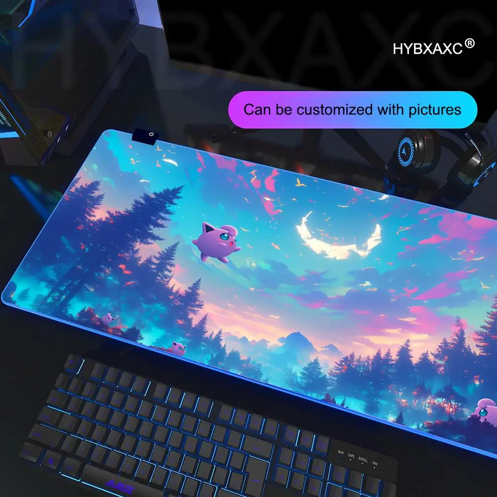 

Kawaii Pink Коврик для мыши RGB Gaming Япония Аниме Коврик для мыши Настольный коврик HD Gamer Большой светодиодный светильник XXL P-pokemonS J-jigglypuff Коврик для мыши