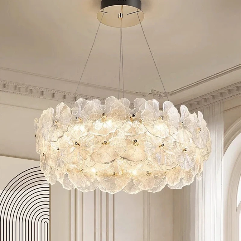 

French minimalist luxury chandelier for living room petal-style cream color high-end restaurant bedroom lighting fixtures