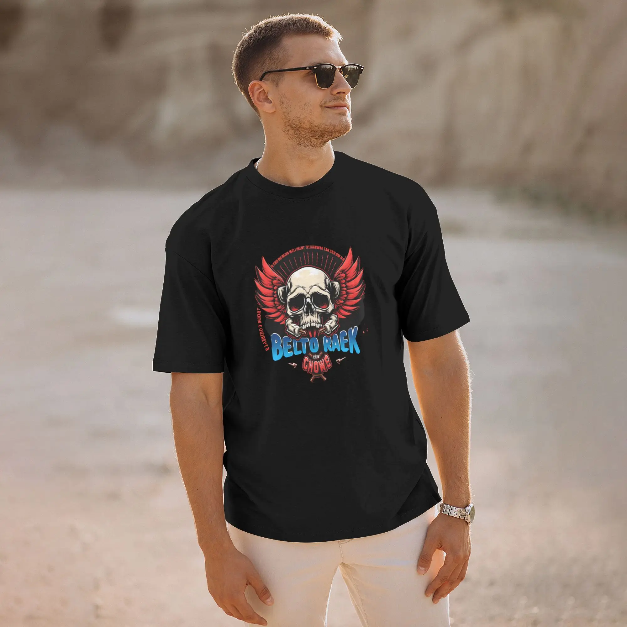 Skull With Red Wings Men's T Shirts  Funny Tees Short Sleeve Round Neck T-Shirts Cotton Gift Tops