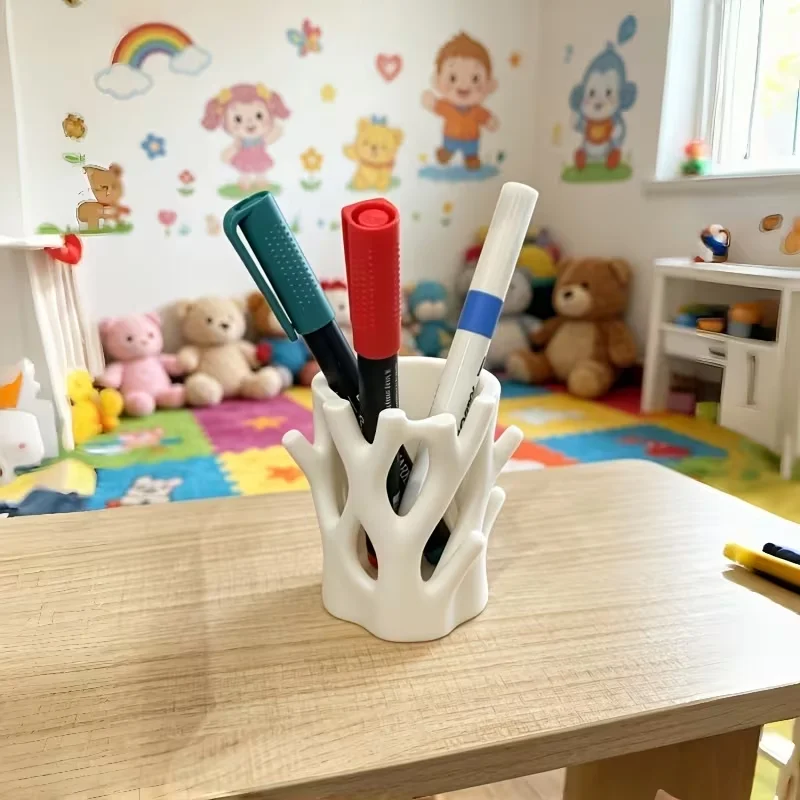 Twig Form Hollow Pen Container,3D Print Branch Sculpture Desk Caddy,Modern Ornament For Study Room Stationery Arrangement