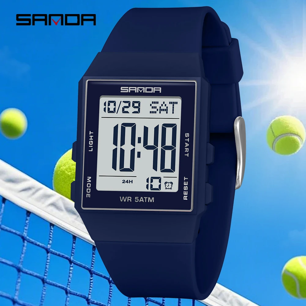 

SANDA 2026 Women's Fashion Digital Watch Multi functional Night Light Timer Calendar Sports 5ATM Waterproof Electronic Watch