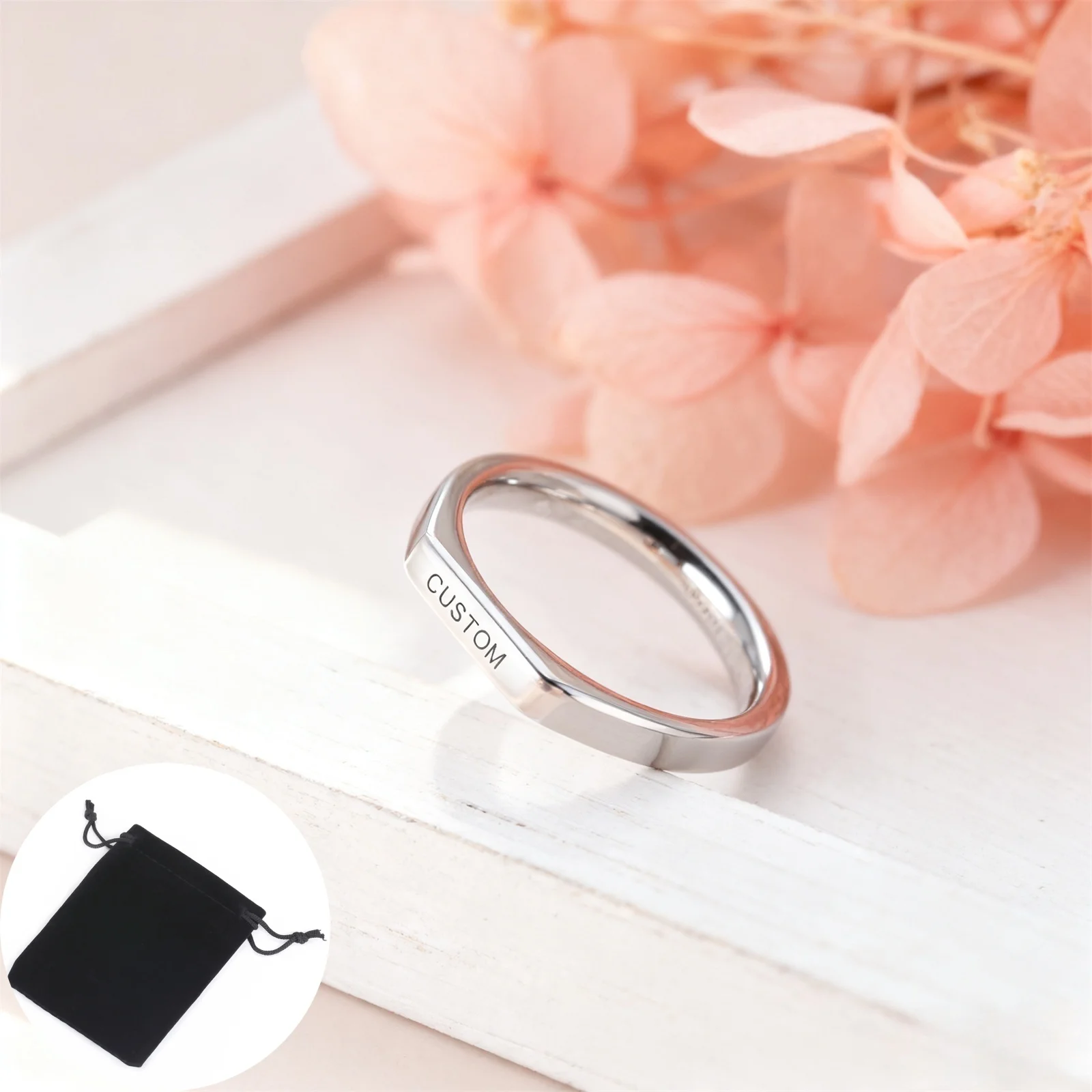 تخصيص اسم التاريخ الدائري الفولاذ المقاوم للصدأ خاتم مسطح بسيط شخصية مخصصة اسم زوجين خاتم عاشق هدية