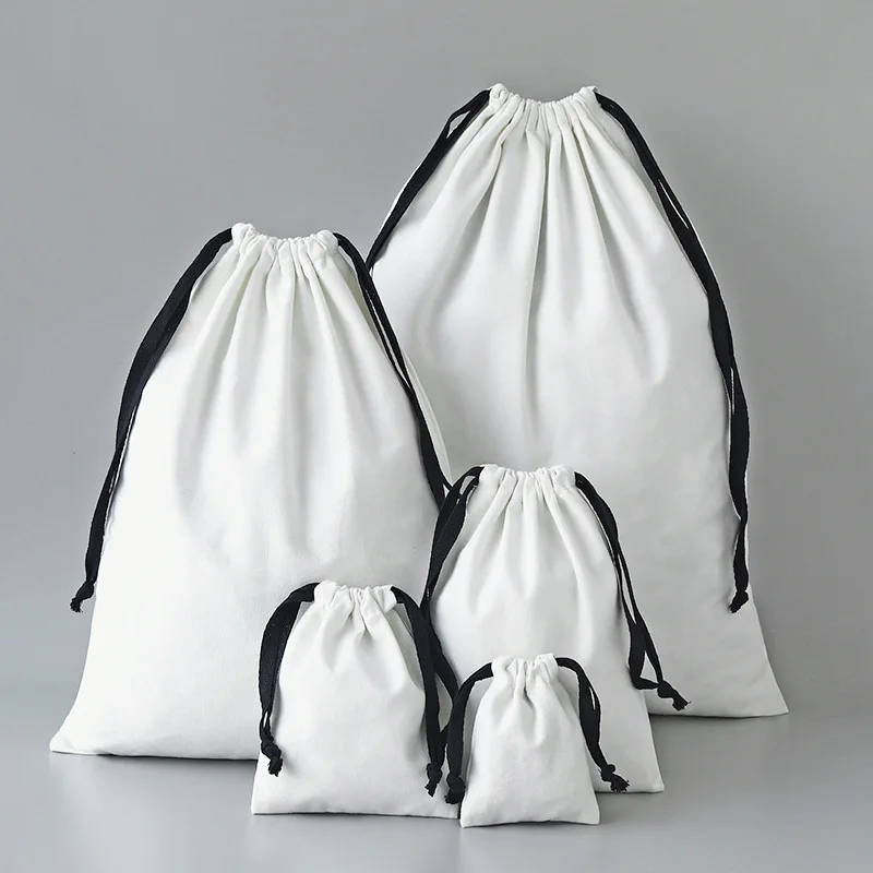 10pcs/lot Big Size Black String White Cotton Canvas Bags Christmas Gift Drawstring Pouches Home Storage Sacks Custom Logo