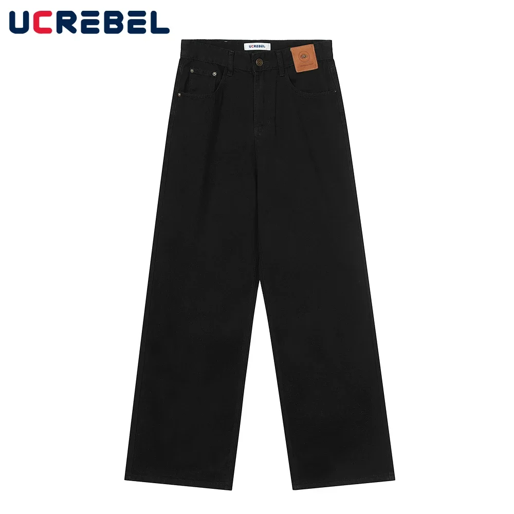 

Solid Color Simple Wide Leg Jeans Mens Streetwear Loose Straight-leg Pants Casual Denim Pants