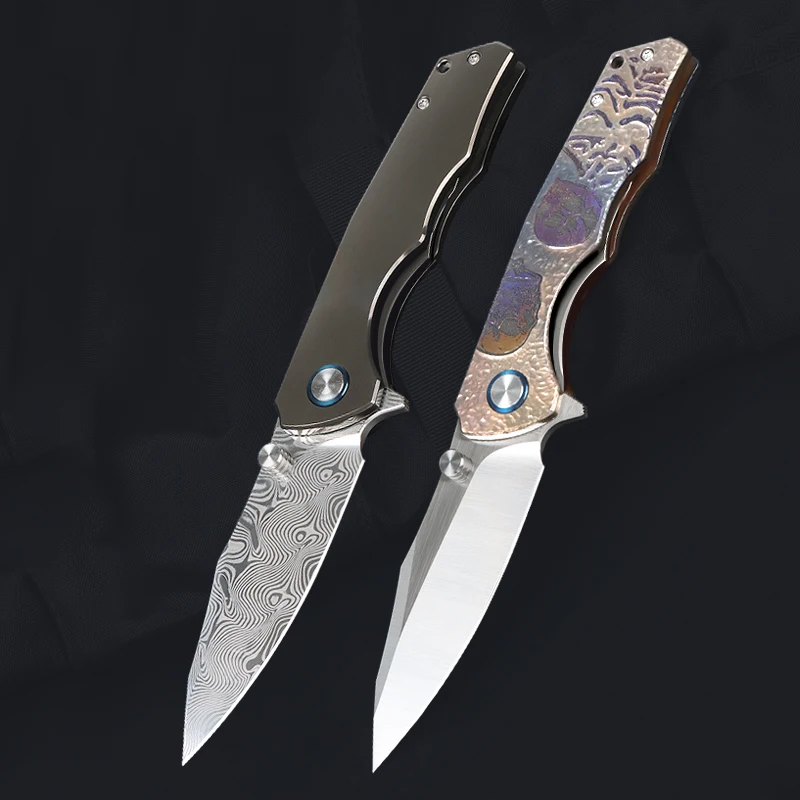 

VG10+RWL34 Damascus Steel Knife Folding Pocket Knife Titanium Alloy Handle Outdoor Fishing Defense Hunting Tool