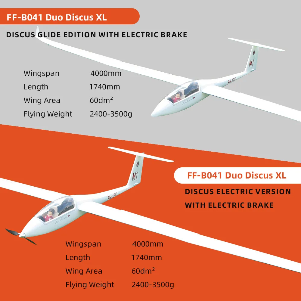 FF-B040/FF-B041 Duo Discus XL Gliding Electric RC Plane Wingspan 4000mm with Brake