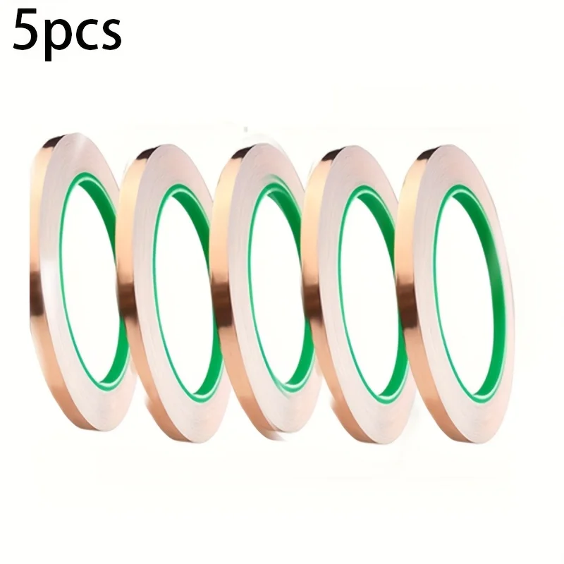 5 Rolls Heavy Duty Copper Foil Tape, High Temp Strong Adhesive Tape for Crafts, Stained Glass Art, DIY Projects