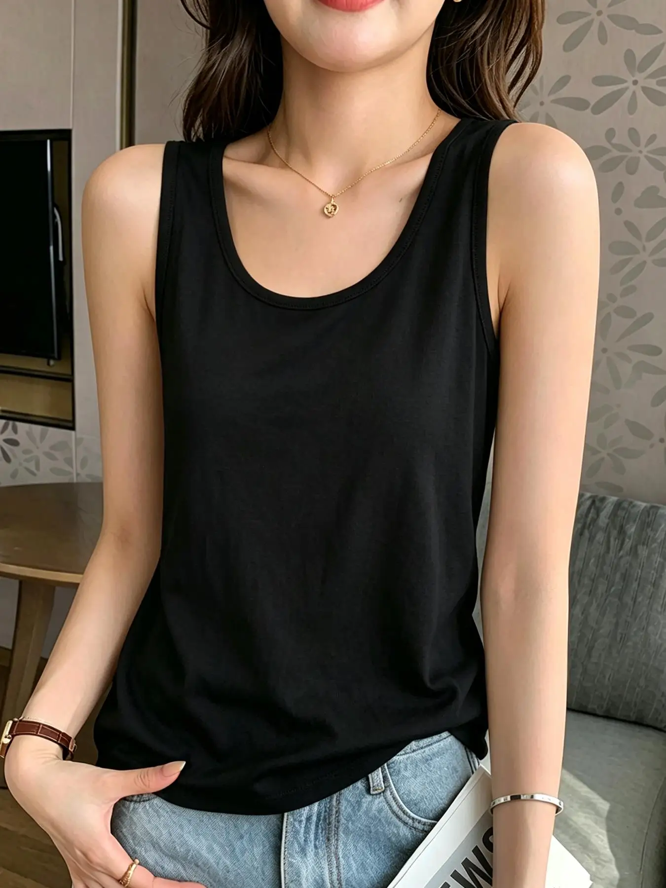 Korean Beach Solid Color Womens Tank Tops Thread Summer Camisole Fashion Slim Y2K Clothing Cotton Casual Outdoor Female Vests